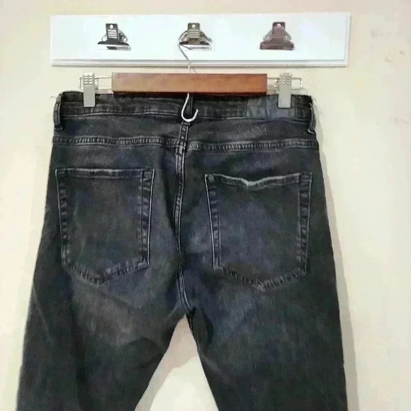 P5044 &denim distressed knees skinny ankle black charcoal  jeans - Picture 6 of 8